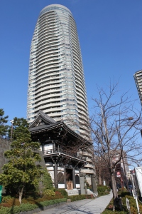 青松寺山門とフォレストタワー（2011年1月4日撮影）